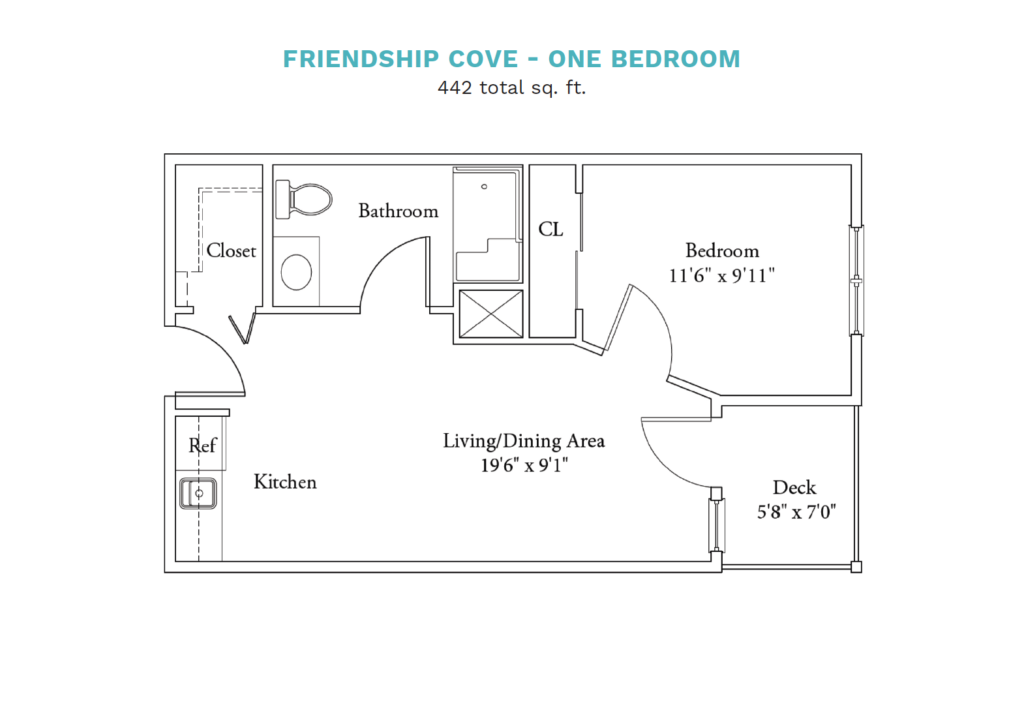 Assisted Living Friendship Cove One Bedroom floor plan image.