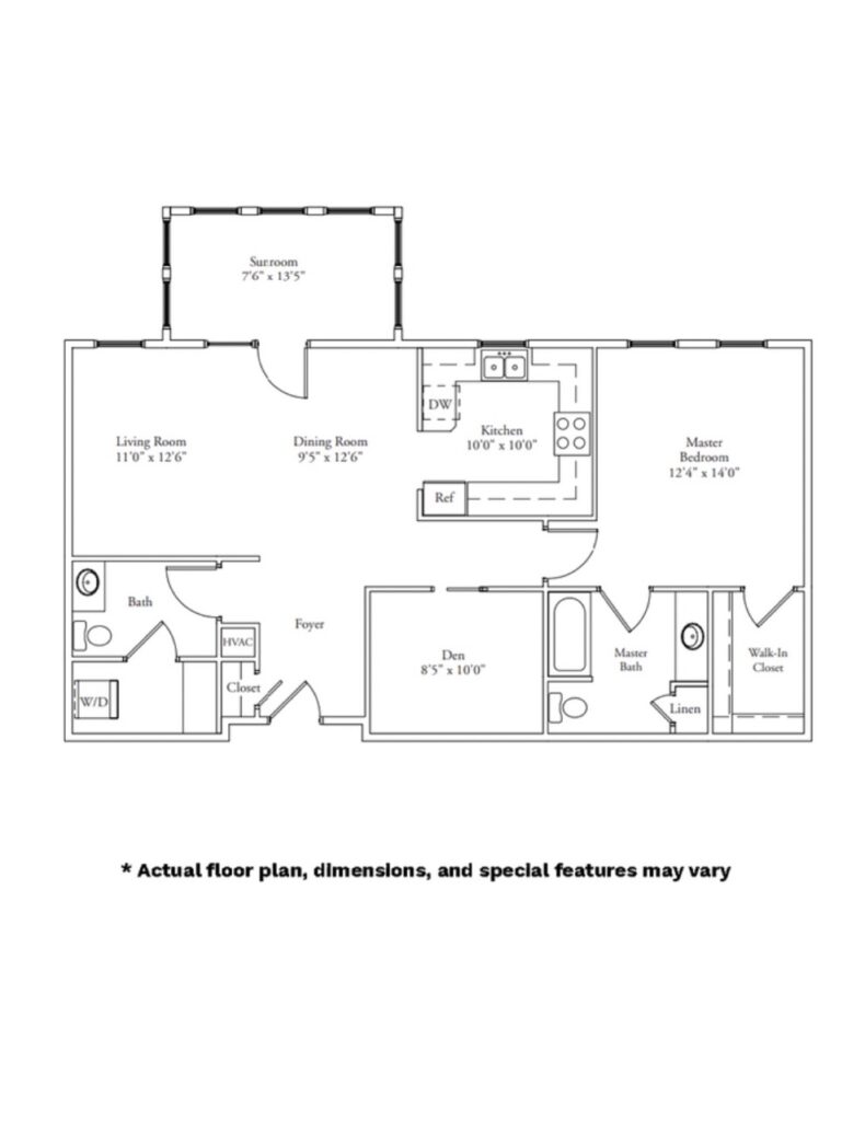 Cooperative Apartment Homes, Holden Frost House Apt. 124, 2 Bed, 1.5 Bath floor plan image.