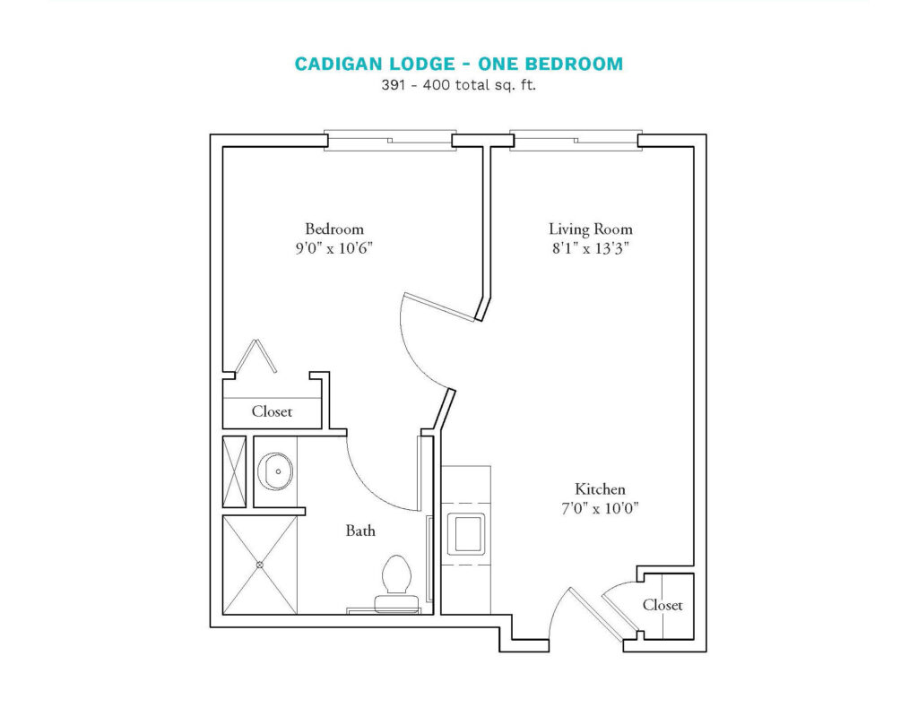 Assisted Living Cadigan Lodge One Bedroom floor plan image.