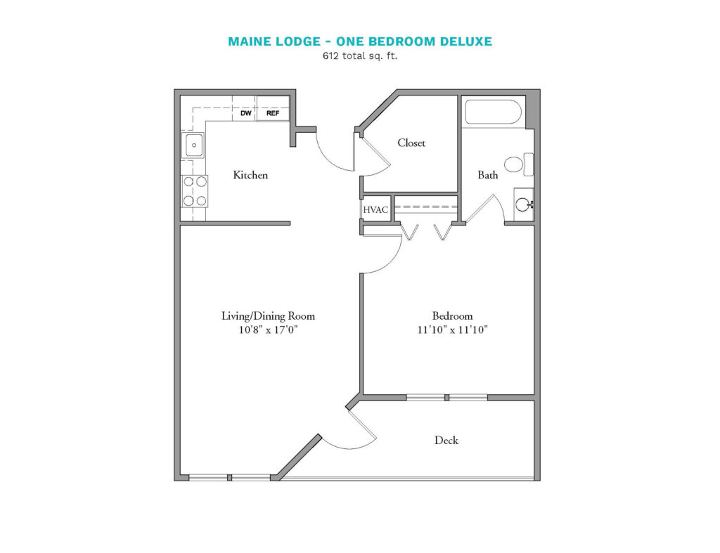 Independent Living Maine Lodge One Bedroom Deluxe floor plan image.