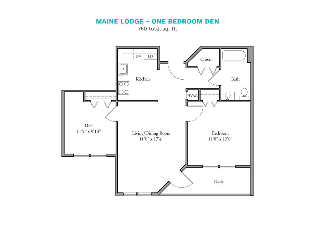 Independent Living Maine Lodge One Bedroom Den floor plan image.