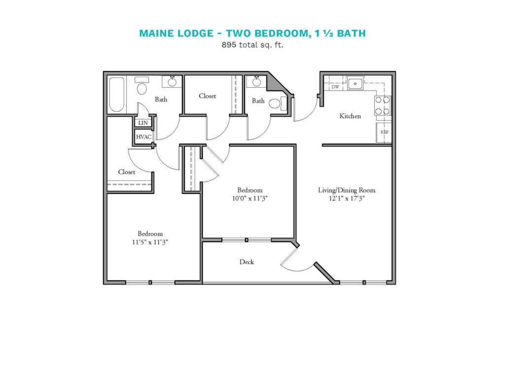 Independent Living Maine Lodge Two Bedroom/1.5 Bath floor plan image.