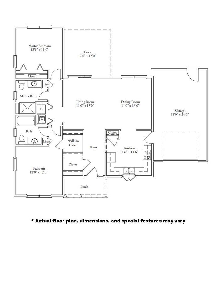 Estate Homes 47 Governors Way, Plan Chestnut, 2 Bed, 2 Bath floor plan image.