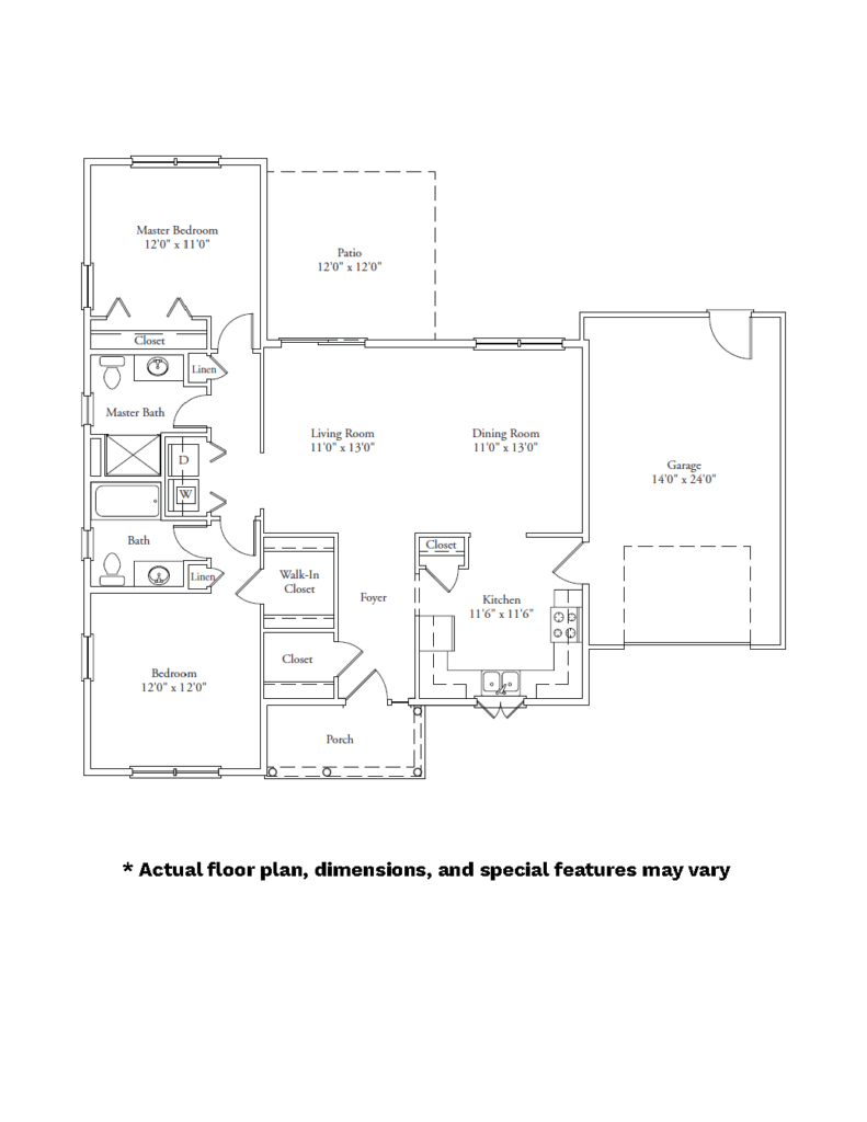 Estate Homes 9 Hill Drive, Plan Chestnut, 2 Bed, 2 Bath floor plan image.